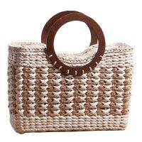 Retro Straw Bag Corn Skin Hand-Woven Bag Beach Bag Capacity Seaside Vacation Bag