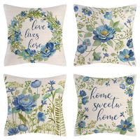 Spring Pillow Covers Farmhouse Throw Pillows Sofa Cushion Cover 18X18 Set of 4 Spring Decorations Flower Home Decor for Couch Sofa