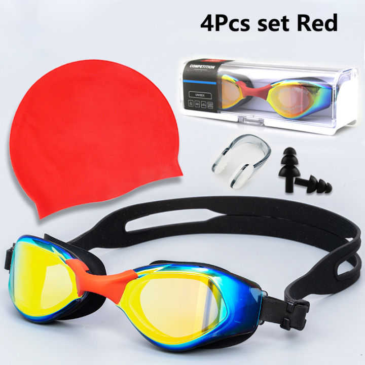 s-hd-ป้องกันหมอกแว่นตาว่ายน้ำกีฬาทางน้ำผู้หญิงผู้ชายดำน้ำว่ายน้ำแว่นตาที่มีคลิปจมูก-earplug-หมวกว่ายน้ำ
