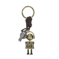 Hand woven alloy movable robot cowhide keychain creative small gift car key bag pendant