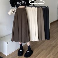 Coffee color pleated skirt womens small mid-length spring 2023 new draping effect high waist A- line umbrella skirt