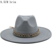 Autumn Winter Mens Fedoras Womens Felt Hat Ladies Sombrero Jazz Male Bowler Hat Outdoor Vintage Top Hats Large Brim 9.5Cm