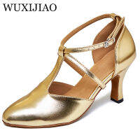 WUXIJIAO ใหม่ PU ทองและเงินรองเท้าผู้หญิงรองเท้าเต้นรำสุภาพสตรีละตินบอลรูม Salsa Dance รองเท้าผู้หญิงรองเท้าแตะ