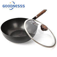 TAMASAKI 12นิ้วไม่มีการเคลือบลึก Woks Nonstick พร้อมที่จับที่ถอดออกได้กระทะเหล็กและกระทะผัดพร้อมฝาครอบกระจกนิรภัย