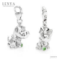 LenYa Jewelry ชาร์ม นักษัตรปีจอ หมา ตัวเรือนเงินแท้ ชุบทองขาว ประดับพลอยสีเขียว ซาโวไรท์ ( Tsavorite ) สีขาวคิวบิกเซอร์โคเนีย (Cubic Zirconia)