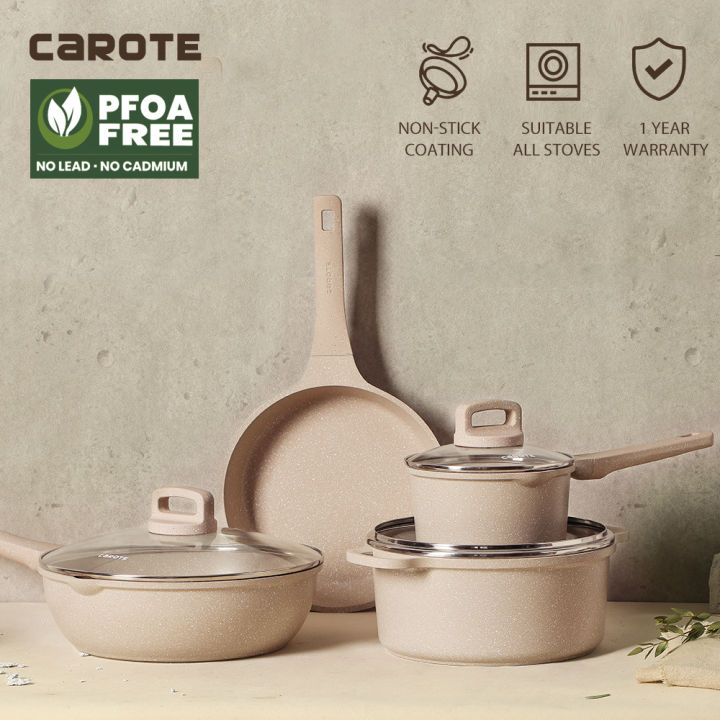 Carote Nonstick Cookware Sets, 9 Pcs Granite Non Stick Pots and