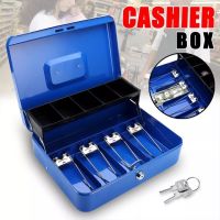 【Super Deal + Limited Offer】Portable Security Lockable Cash Box Tiered Tray Money Drawer Safe Storage Blue