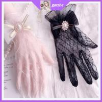 GARZHE24272 โกธิค ถุงมือลูกไม้สีดำสีขาว ลูกไม้ปักลาย นุ่มนุ่มๆ ถุงมือสายรัดข้อมือหวาน ของใหม่ ถุงมือลูกไม้ลายดอกไม้ คอสเพลย์