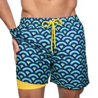 Men Drawstring Special Beach Casual Swim Shorts Built-In Compression Liner Swim Trunks Summer Beach Bathing SuitTH