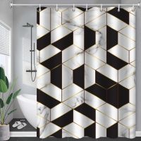 Marble Black And White Long Shower Curtain Bathroom Geometric Modern Waterproof Bathroom Accessories Curtains Hooks