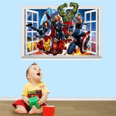 Cartoon The Avengers Wall Stickers for kids Room Children Boy Bedroom Wall Decals Window poster  sticker Poster Gift Home Decor