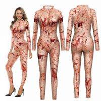 Halloween Horror Scar Blood Cosplay Jumpsuit Women Girls Bloodstain Printing Zentai Stocking Carnival Masquerade Party Bodysuit