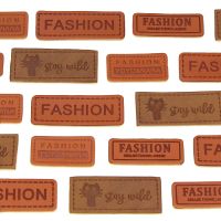 50Pcs Fashion Labels Brown Handmade Tags PU Leather Tags For Hats Printed Fashion/Cat Sew Tags For Clothing Label DIY Crafts Stickers Labels