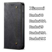 สำหรับ Xiaomi Redmi 8 / Redmi 8A / Redmi 9 / Redmi 9A / Redmi 9C / Redmi 9T / Redmi 10 / Redmi 10A / Redmi 10C กรณี Denim แม่เหล็กกระเป๋าสตางค์คลาสสิกทนทานแม่เหล็กกรณีพลิกโทรศัพท์