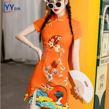 orange cheongsam