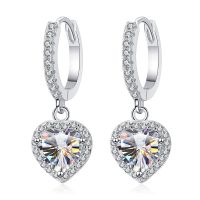 Vintage 1 Carat Moissanite Drop Earrings for Female S925 Sterling Silver Heart Shape Fine Jewelry Earrings for Party