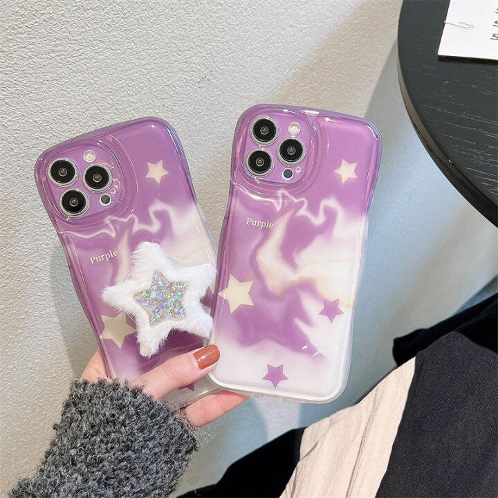 ความรู้สึกมึนงง-dye-starry-cell-phone-case-สำหรับ-iphone12-เคส-air-cushion-wave-edge-สำหรับ-iphone11promax-เคสโทรศัพท์สีม่วงแฟชั่นสำหรับ-iphone13-plush-star-holder-เคสโทรศัพท์สำหรับ-iphone12promax