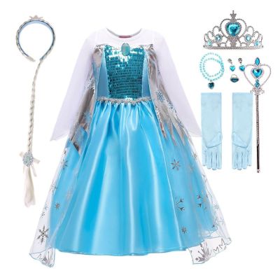 Princess Dress For Girls Frozen Snow Queen Halloween Cosplay Costume For Kids Elsa Party Dresses Child Sequins Tulle Vestido
