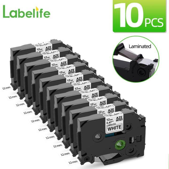 10PK Laminated Label 12mm 231 hitam pada putih serasi untuk Brother P