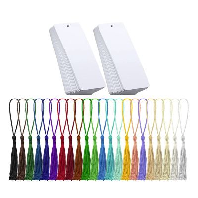 80 Pieces White Blank Bookmarks Craft Paper Bookmarks Cardstock with 80 Pcs Colorful Tassels, for DIY Classroom Projects