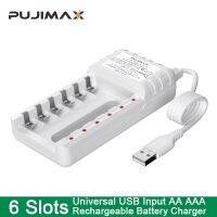 PUJIMAX เครื่องชาร์จอัจฉริยะ6สล็อตสาย USB สำหรับ AA/AAA Ni-Cd แบตเตอรี่ชาร์จได้สำหรับรีโมทคอนโทรลกล้องไมโครโฟน