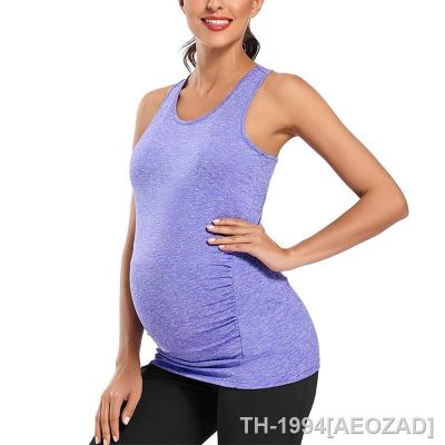 ❀ Camisola de alças ioga gravidez feminina roupa casual maternidade sem mangas colete com prega lateral camiseta gravidez interior para dormir novo 2022