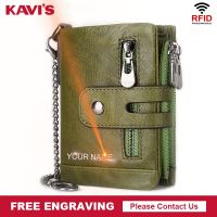 ZZOOI KAVIS Rfid Genuine Cow Leather Wallet Men Coin Purse Male Cuzdan PORTFOLIO MAN Portomonee Small Mini Walet Pocket Name Engraving