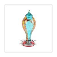 Water Feeder Painted Glass Feeder for Outdoors Hanging Flower Painting Bird Feeder, Glass with Attractive Spiral Pattern