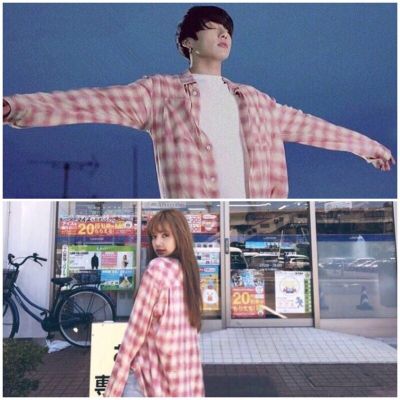 BLACKPINK LISA BTS Jeon Jung Kook WOMEN pink plaid เสื้อครอป Korean เสื้อเชิ้ต Oversize แขนยาว couple เสื้อเกาหลี