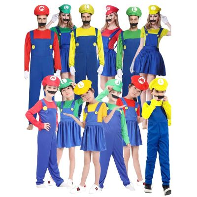 Anime Cosplay Funny Super Brother Bros Children Fantasia Cosplay Jumpsuit Xmas Carnival Adult Woman Suit Halloween Game Costumes