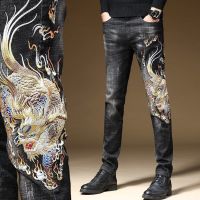 Embroidery dragon 2023 Autumn New Slim Fit stretch Jeans Men Casual Basic Classical male skinny Trousers denim pants for man High Quality Clothing