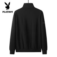 PLAY BOY เสื้อกันหนาวผู้ชายเสื้อใหม่สีดำสบายๆถักฤดูใบไม้ผลิและฤดูใบไม้ร่วงเสื้อกันหนาวผู้ชายTH