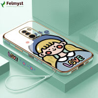 [ฟรีสายคล้อง] สำหรับ Xiaomi เคสโทรศัพท์เซลล์ F1น่ารักการ์ตูนเด็กผู้หญิงตัวเล็กๆขอบสี่เหลี่ยมลวดลายชุบเคสโทรศัพท์เด็กผู้หญิงเคสโทรศัพท์นิ่มชุบหรูหรา