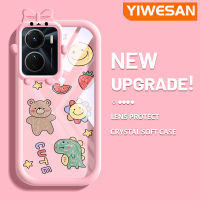 เคส Chenyyka สำหรับ VIVO Y16 Y35 5G Y56 5G เคส Y02s การ์ตูนไดโนเสาร์และหมีลวดลายน่ารักสร้างสรรค์เลนส์กล้องถ่ายรูปสัตว์ประหลาดน้อยเคสโทรศัพท์โปร่งใสเคสห่อหุ้มซิลิโคนนิ่มกันกระแทก