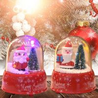 Christmas Snow Globe Santa Claus Snowman Xmas Tree Faux Crystal Ball Colorful LED Light-Up Musical Box Ornament Christmas Gift