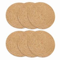 Round Braided Placemats Set of 6 Natural Handmade 11.8 Inch Heat Resistant Thick Hot Pads Mats