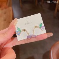 ? เครื่องประดับ S925 silver needle conferring with the bell orchids earrings female ins tide fairy temperament lovely color crystal stud earrings