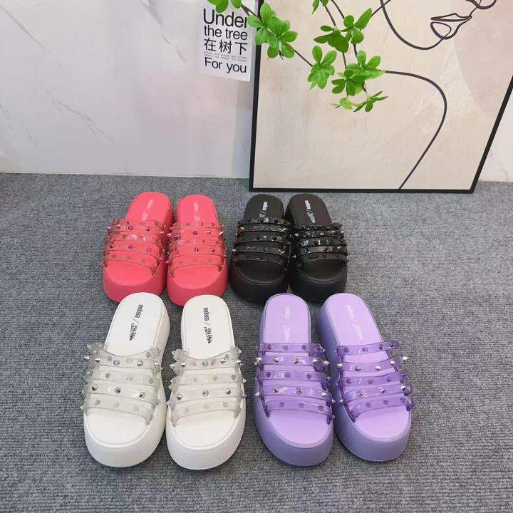 ready-stock-newmelissa-thick-sole-pyramid-shoes-slippers-summer-fashion-casual-beach-slippers