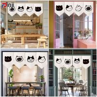 1pc Cartoon Cat Pattern Curtains Triangular Curtain No Punching Partition Flag Curtain Dapur Supplies