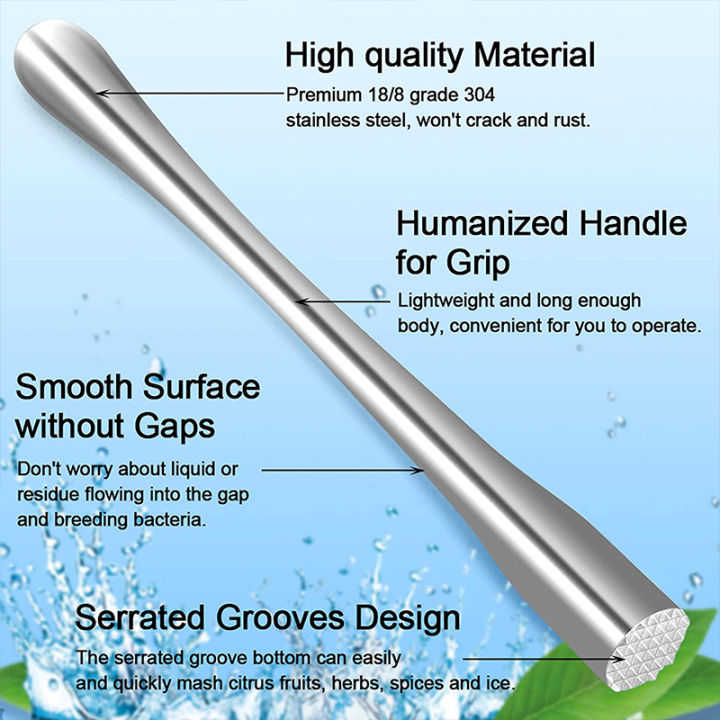 2ชิ้นสแตนเลสค๊อกเทล-muddler-กับบาร์ผสมช้อนค๊อกเทล-muddler-ยาวเครื่องดื่มกวน-b-artender-ช้อนอุปกรณ์บาร์