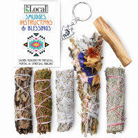 JL Local Ancient Energy 6pc Smudging Kit Sampler: Large Flower Sage, White Sage, Yerba Santa, Blue Sage, Juniper Sage, Palo Santo Smudge Stick + Instructions &amp; Kokopelli Good Luck Charm!