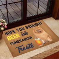 CLOOCL Hope You Brought Beer And Pomeranian Treats Doormat Dog Doormat Presents For Beer Lovers 3D Anti-slip Absorbent Doormat