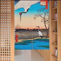 Crane Door Curtain Japanese Style Ukiyo-e Painted Noren Curtains Porch Bedroom Kitchen Partition Half-Curtain Home Decoration