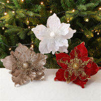 Artificial Flower Ornaments Glitter Christmas Decorations Xmas Tree Ornaments Glitter Artificial Flowers Christmas Decoration Supplies