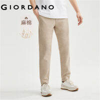 GIORDANO ผู้ชาย กางเกงลำลองทรงครอปเอวกลางคอตตอนลินินทอธรรมชาติ Free Shipping 01123349