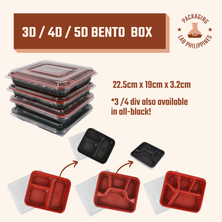 [10pcs] 3D 4D 5D Bento Meal Box Red and Black Bento Box with ...