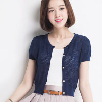 Short-Sleeve Cardigan Small Cape Female Short Design All-Match Air Conditioning Shirt Sunscreen Knitted Jacket Thin