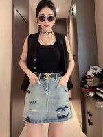 CHAN Denim Skirt 2023 New Embroidered Letters Hip Skirt