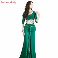 Belly Dance Performance Clothing Suit For Women Bellydance Half Sleeves Top+Mesh Long Skirt 2Pcs Oriental Professional Set Wear