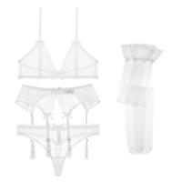 2021CYHWR new arrival sexy lace wire free transparent deep V bra top bra+thongs+garters+stockings 4 pcs